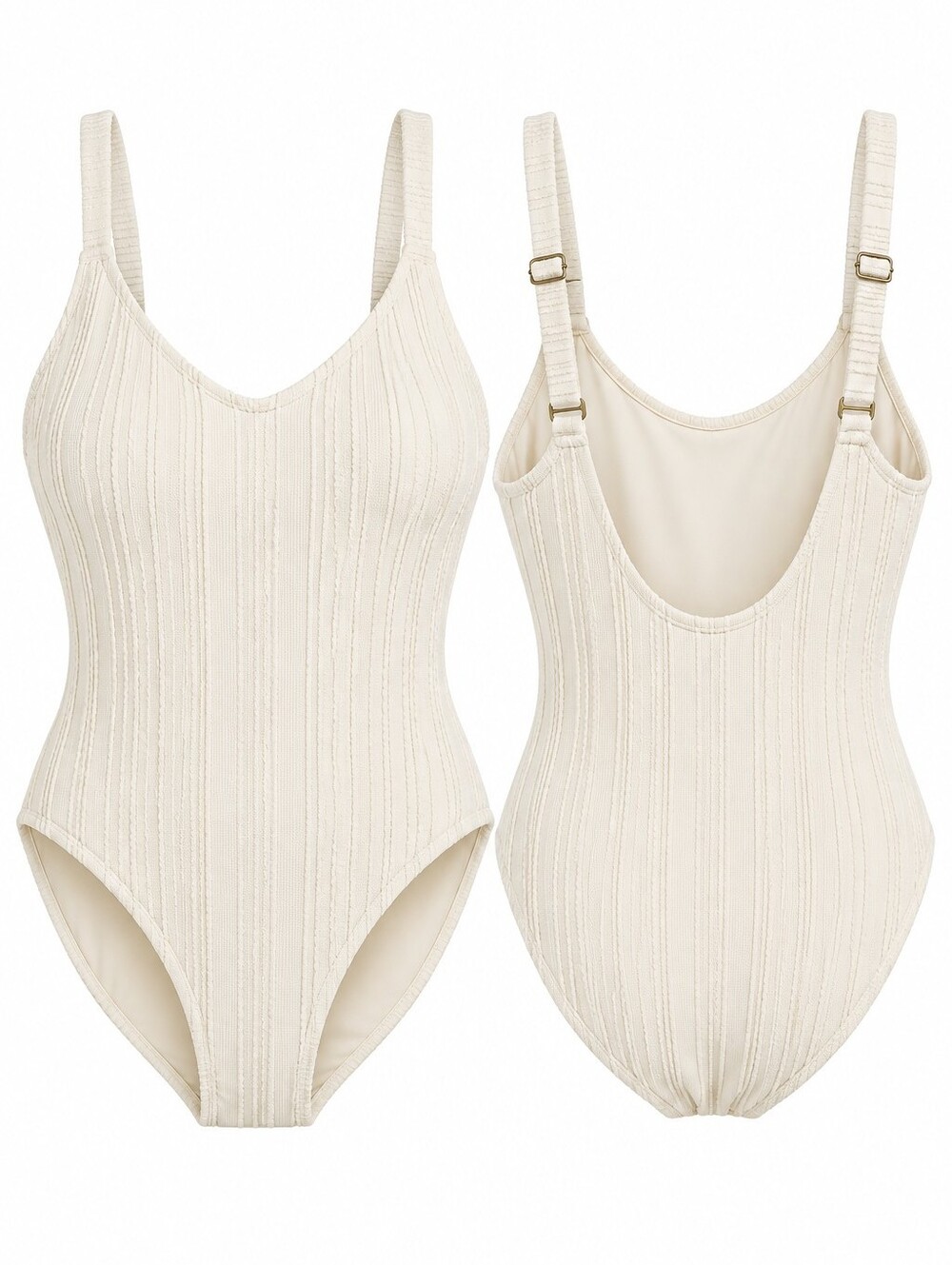 NWT Andie Copacabana One Piece Swimsuit Ivory Ribbed V Neck L Clean Girl Neutral